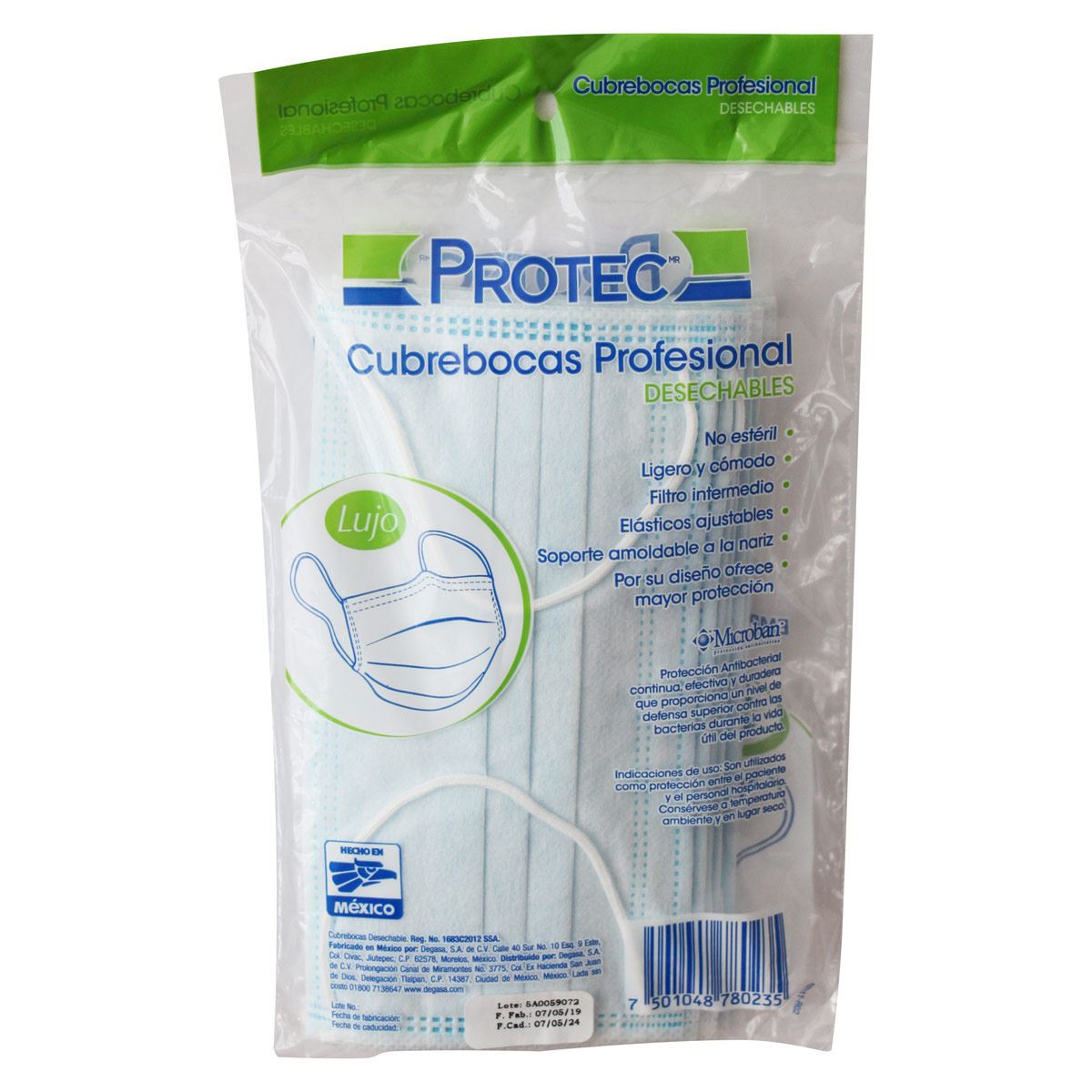 CUBREBOCAS 3 PLIEGUES DESECHABLE  BOLSA C/10 PZ