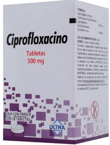 CIPROFLOXACINO TAB. 500 MG. CAJA C/FCO. C/12