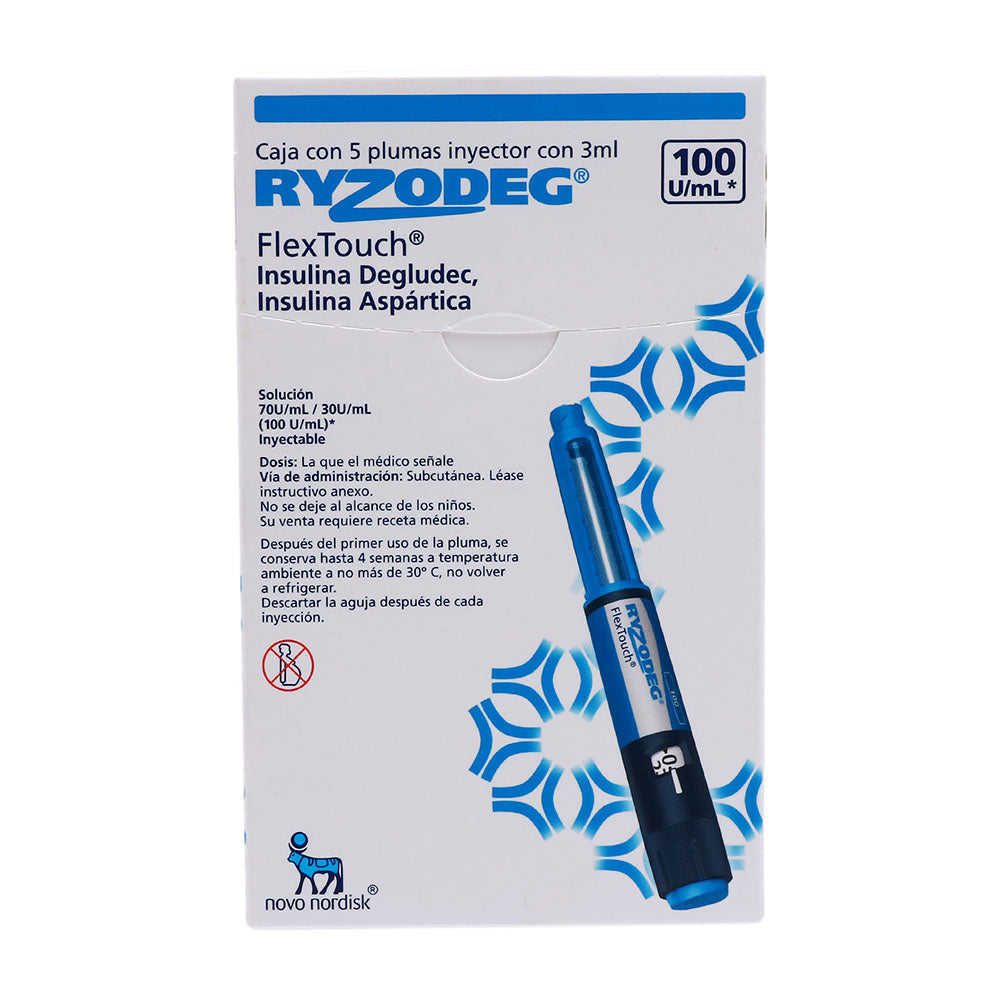 Ryzodeg Solución Inyectable 70/30 U/mL Pluma 5×3 mL – Control de Glucosa