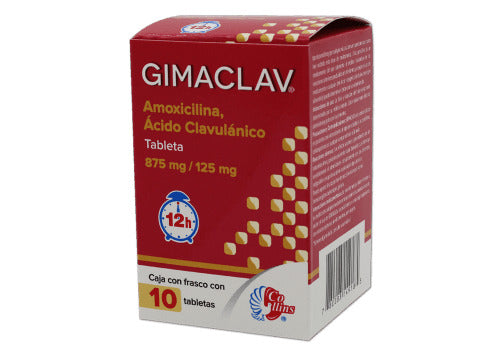GIMACLAV 12H TAB 875/125 MG CAJA C10 (AMOXICILINA/ACIDO CLAVULANICO)